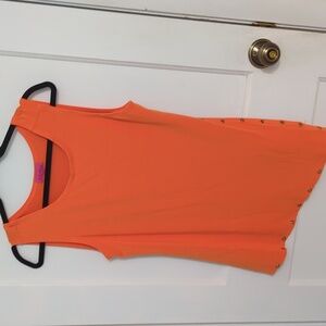 Max & Rina Sz LP Orange Sleeveless Tunic Top with Gold Stud Accents